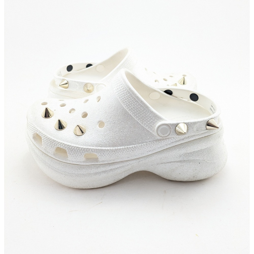 Womens CROCS Classic Bae Glitter Stud Platform White SPIKED Limited Edition Sz 9